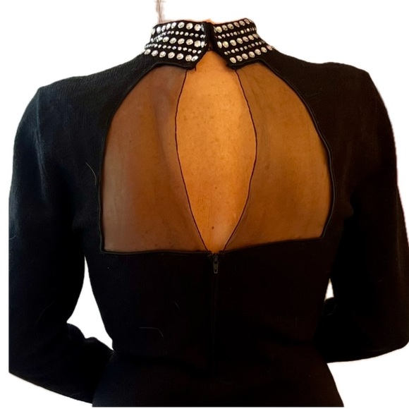 Lillie Rubin Black Knit High Neck Crystal Dress 10 - Picture 4 of 5